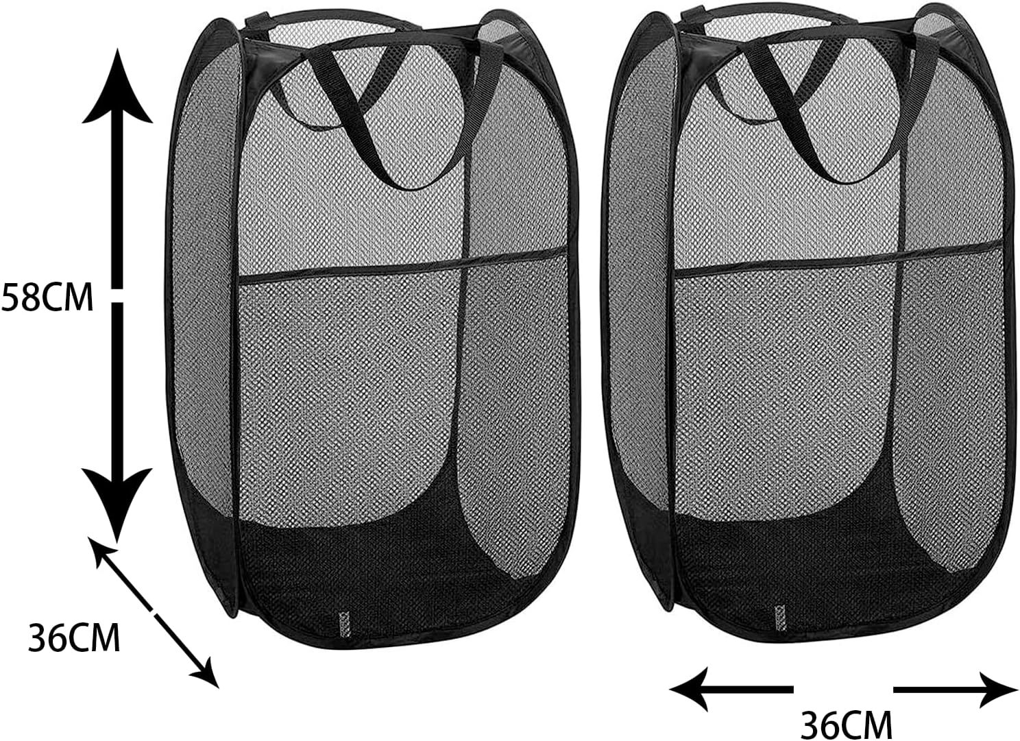2 Pack Pop up Laundry Basket, Collapsible Mesh Dirty Clothes Basket for Temporary Storage, Toy Storage & Change of Clothes, Black image number 4