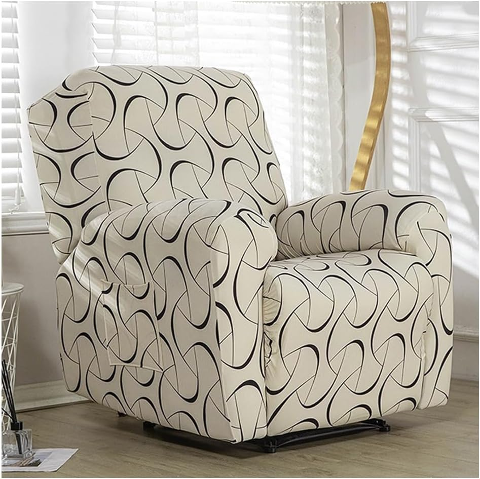 Stretch Recliner Cover 4 Pieces Printed Lazy Boy Chair Covers Recliner Sofa Slipcover Anti-Slip Fitted Furniture Protector with Elastic Bottom (Color : #25) image number 5