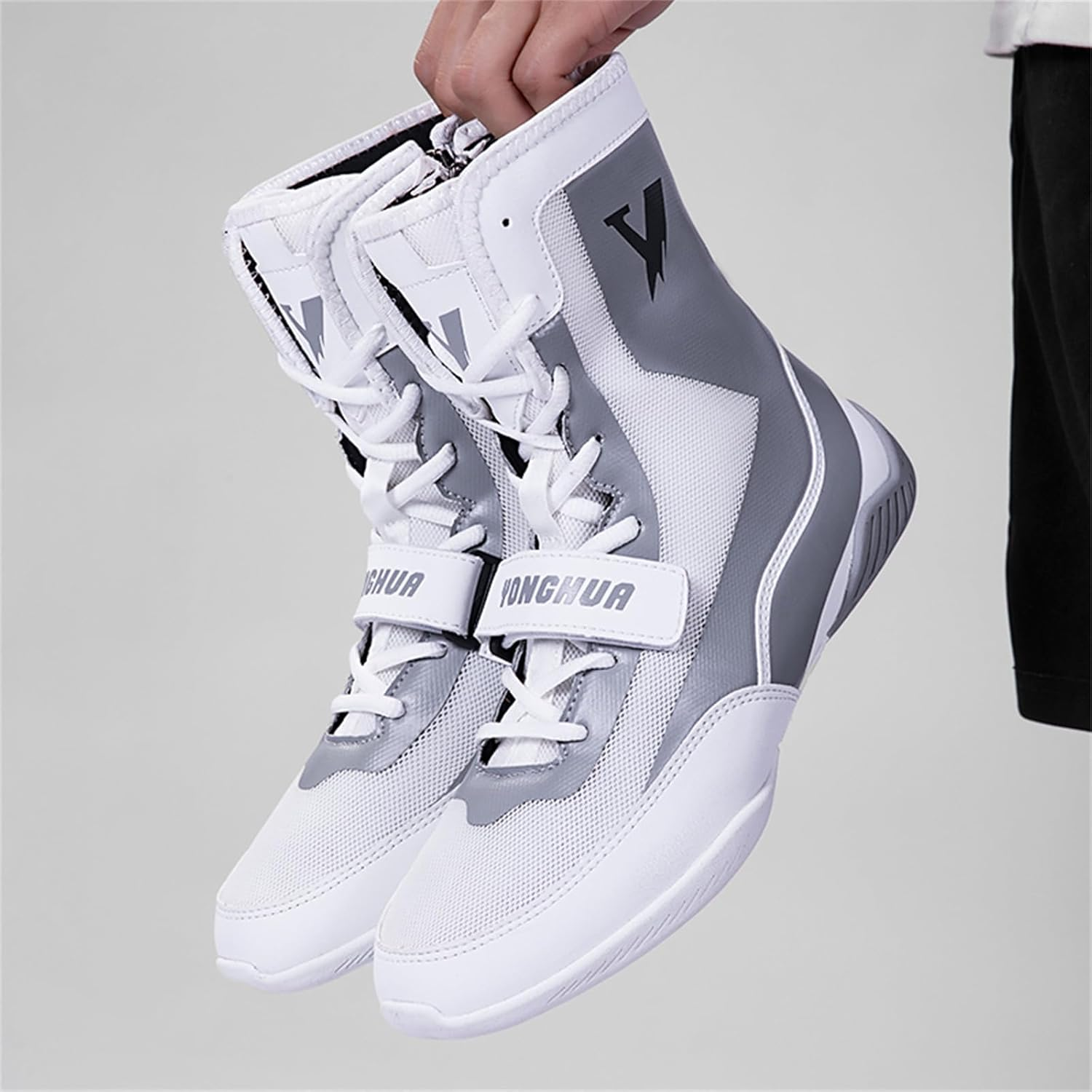 Men'S Boxing Shoes, High Top Wrestling Fighting Shoes Lightweight Flat Fitness Ankle Boots image number 5