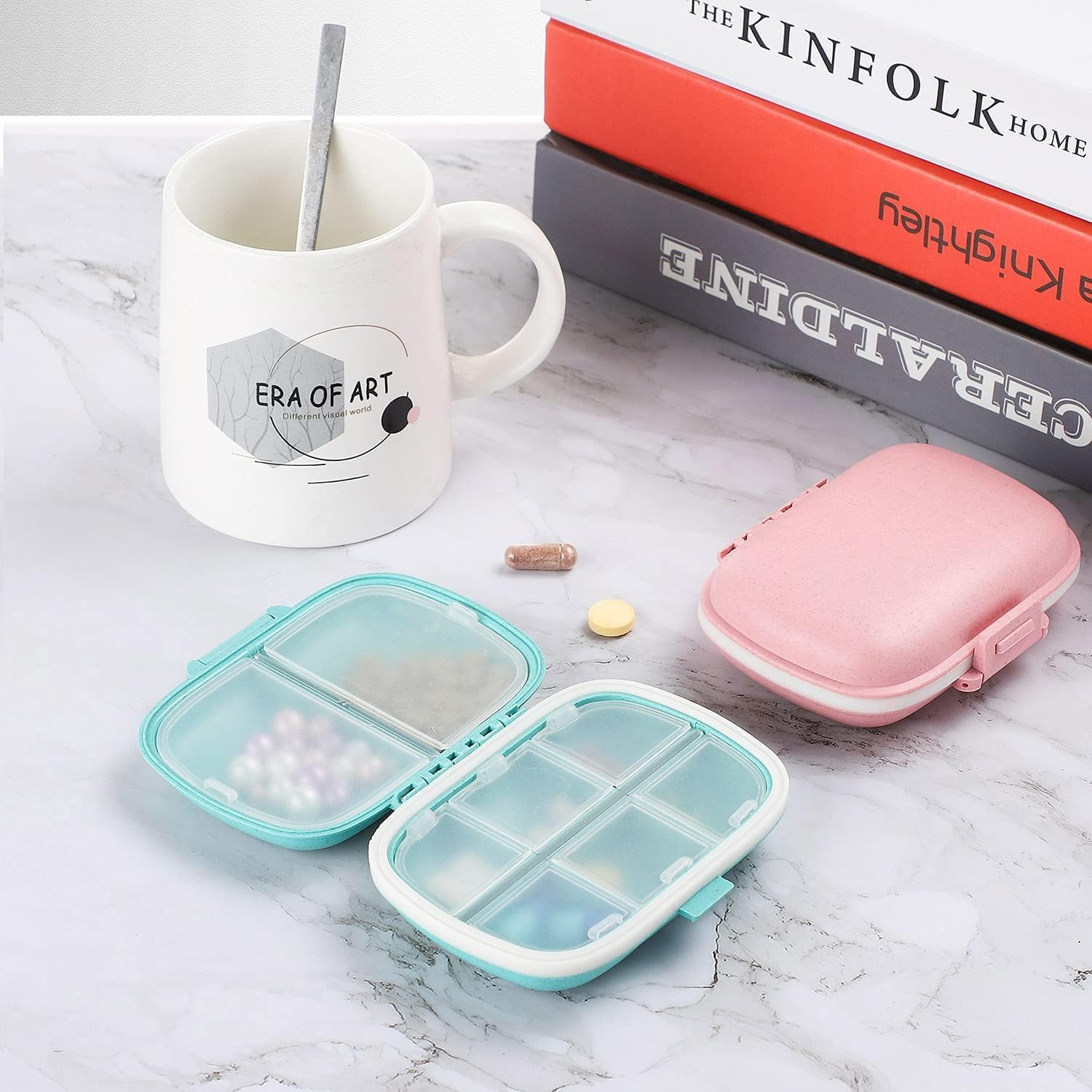 2 PCS Travel Pill Organizer, 8 Compartments Portable Pill Box Small Daily Pill Case Medicine Vitamin Container for Pocket Purse (Blue) image number 1