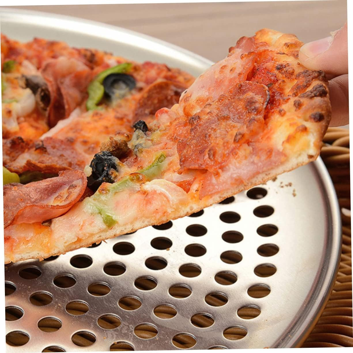 Household round Pizza Baking Pan with Holes Replaceable Baking Tray for Home Kitchen Durable Pizza Plate Baking Accessory Perforated Design image number 6