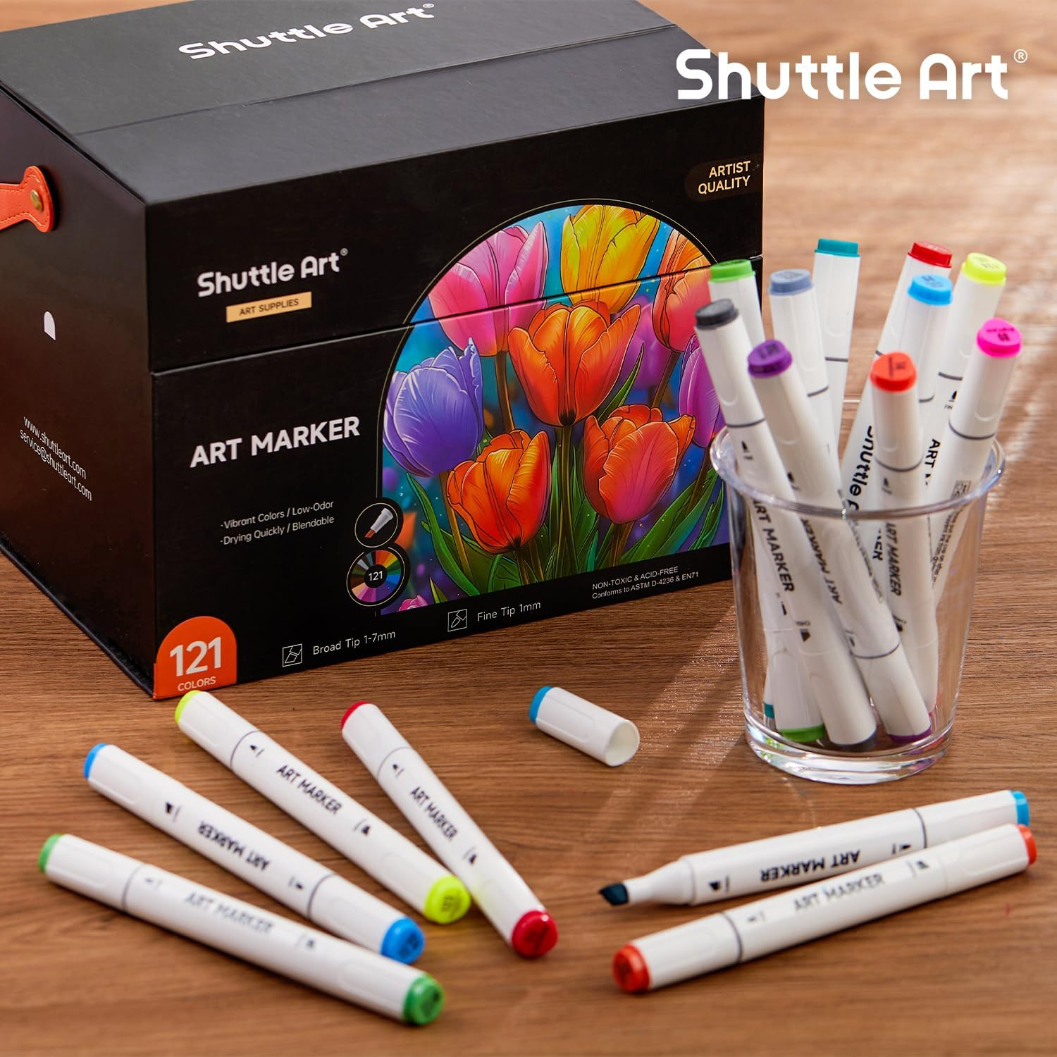 Shuttle Art Dual Tip Alcohol Based Art Markers,120 Colors plus 1 Blender Permanent Marker 1 Marker Pad with Case Perfect for Kids Adult Coloring Books Sketching Card Making image number 6