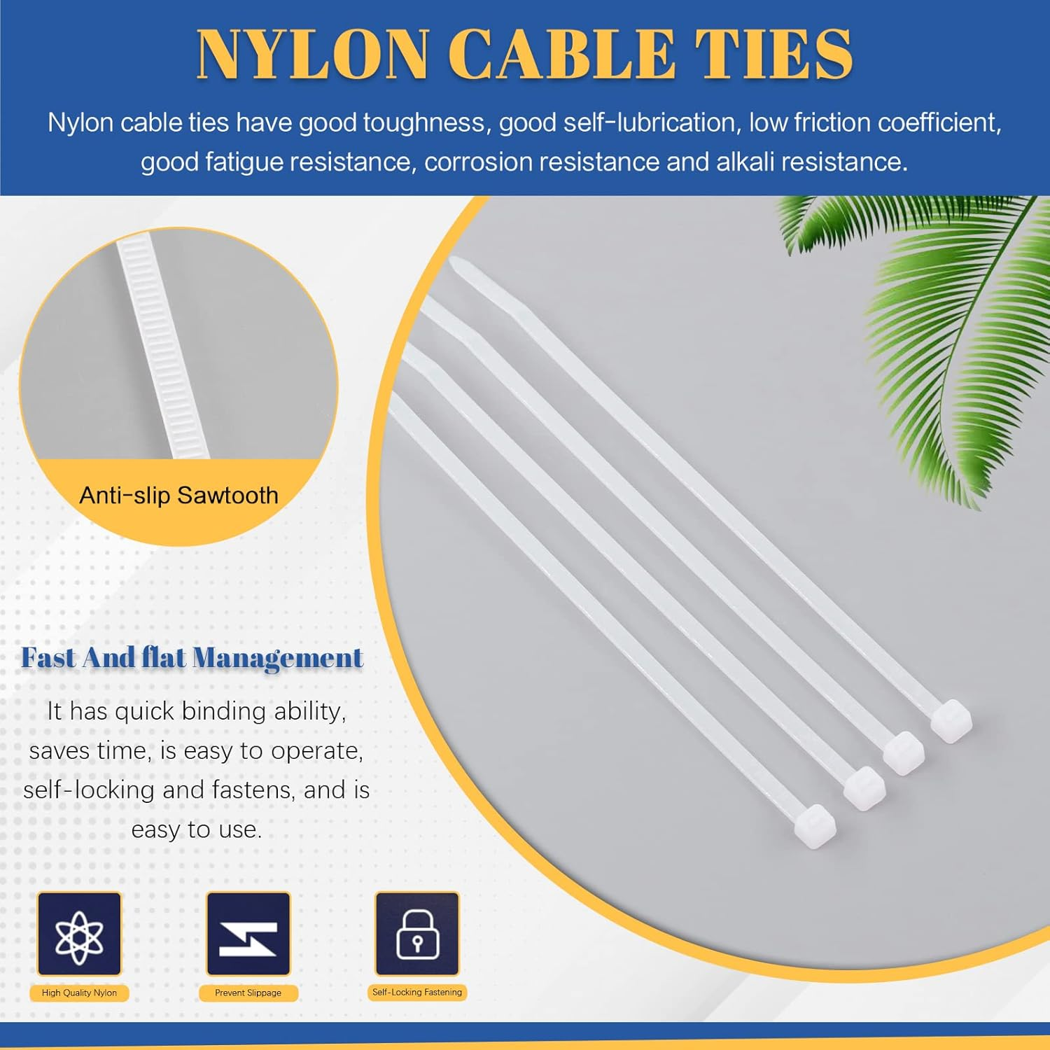 Glarks 360Pcs White Cable Tie Base and Cable Zip Ties with Mounting Screws Set, 120Pcs 3MM 4MM 6MM Saddle Type Mount Wire Holder and 120Pcs 6 Inch Self-Locking Cable Tie with 120Pcs Pan Head Screws image number 4