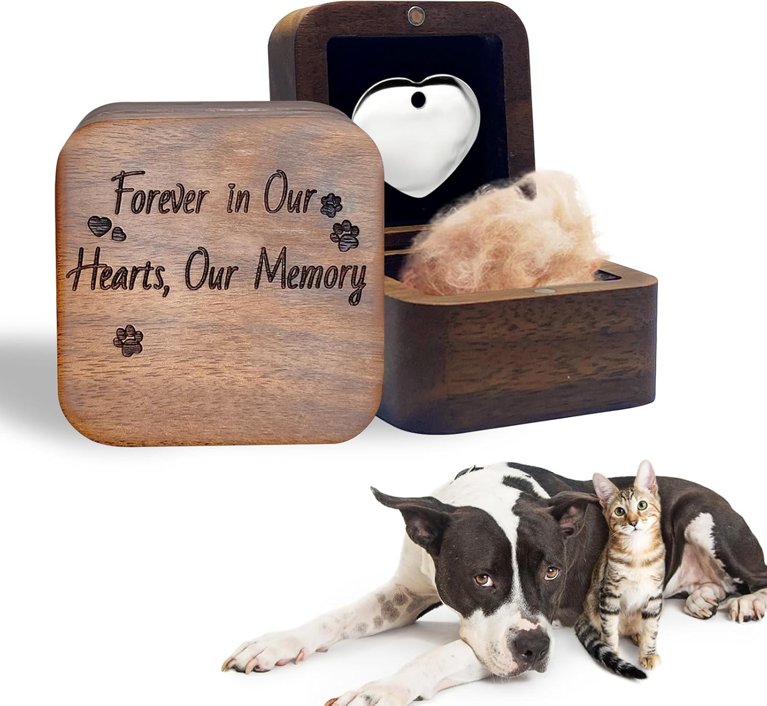 WINUSD Walnut Wood Pet Hair Keepsake Box, Memorial Gift for Loss of Dog Cat, Small Pet Urns for Ashes, Pet Loss Sympathy Gift image number 4