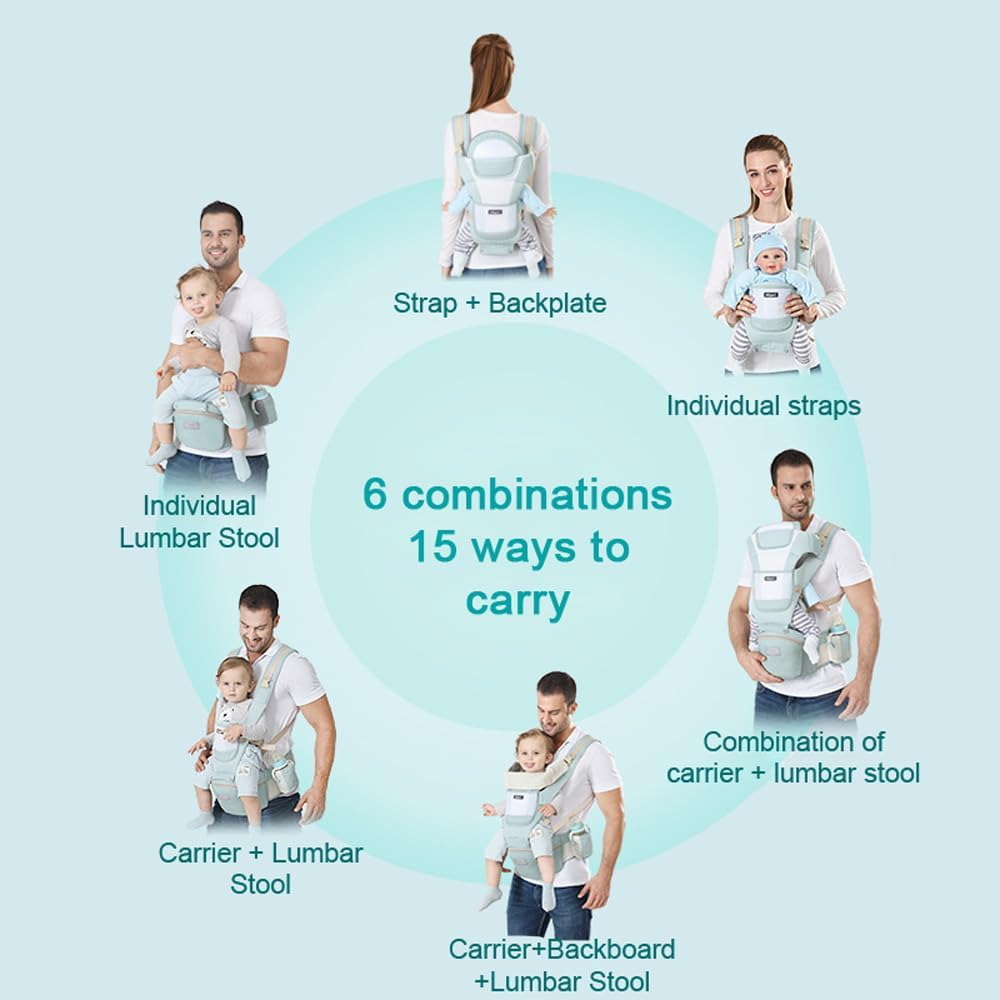 Zolyet Baby Carrier with Waist Stool/Hip Seat 15 Ways to Carry Fro & Back Carry Infa Holder Carrier for Newborns to Toddlers All Seasons Use Blue image number 5