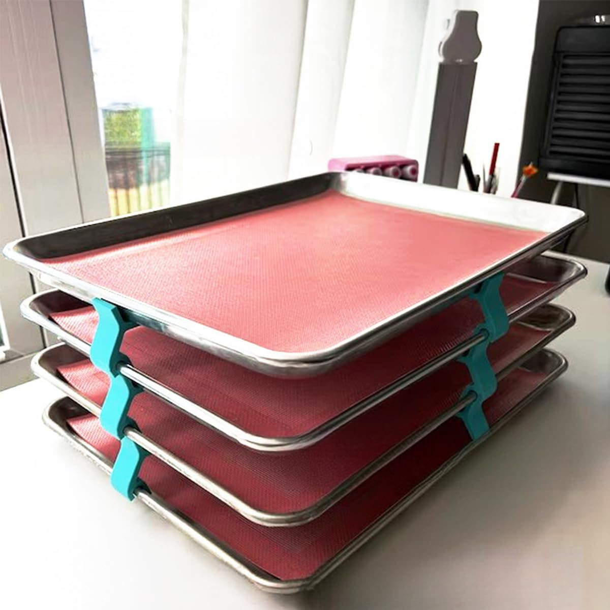 16 PCS Baking Sheet Stackers,Reusable Trays Stacking Holder,Space-Saving Trays Stacking Holder,Multipurpose Baking Tray Stackers Suitable,For Home Kitchen,For Freeze Dryer Trays image number 3