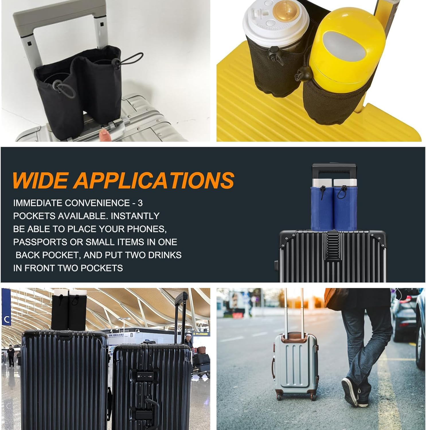 Rustark 1Pcs Black Luggage Travel Cup Holders for Suitcase Free Hands Universal Suitcase Drinks Holder Adjustable Luggage Accessories for Beverages Coffee Mug Gifts for Flight Attendants Travelers image number 6