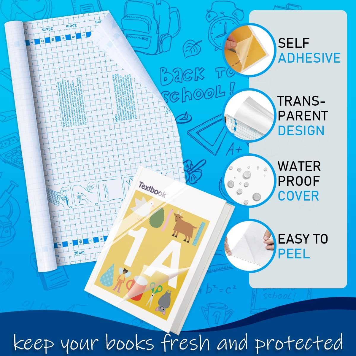 Chell Clear Contact Paper Roll for Books, 17.5 in X 5 Ft Clear Self Adhesive Book Cover Paper Protector image number 5