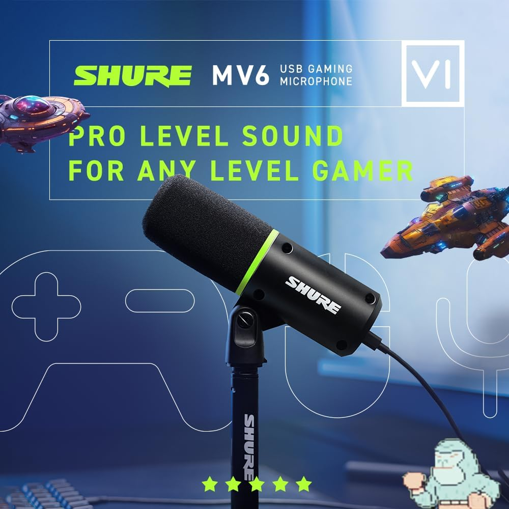 Shure MV6 USB Gaming and Speech Microphone, Black