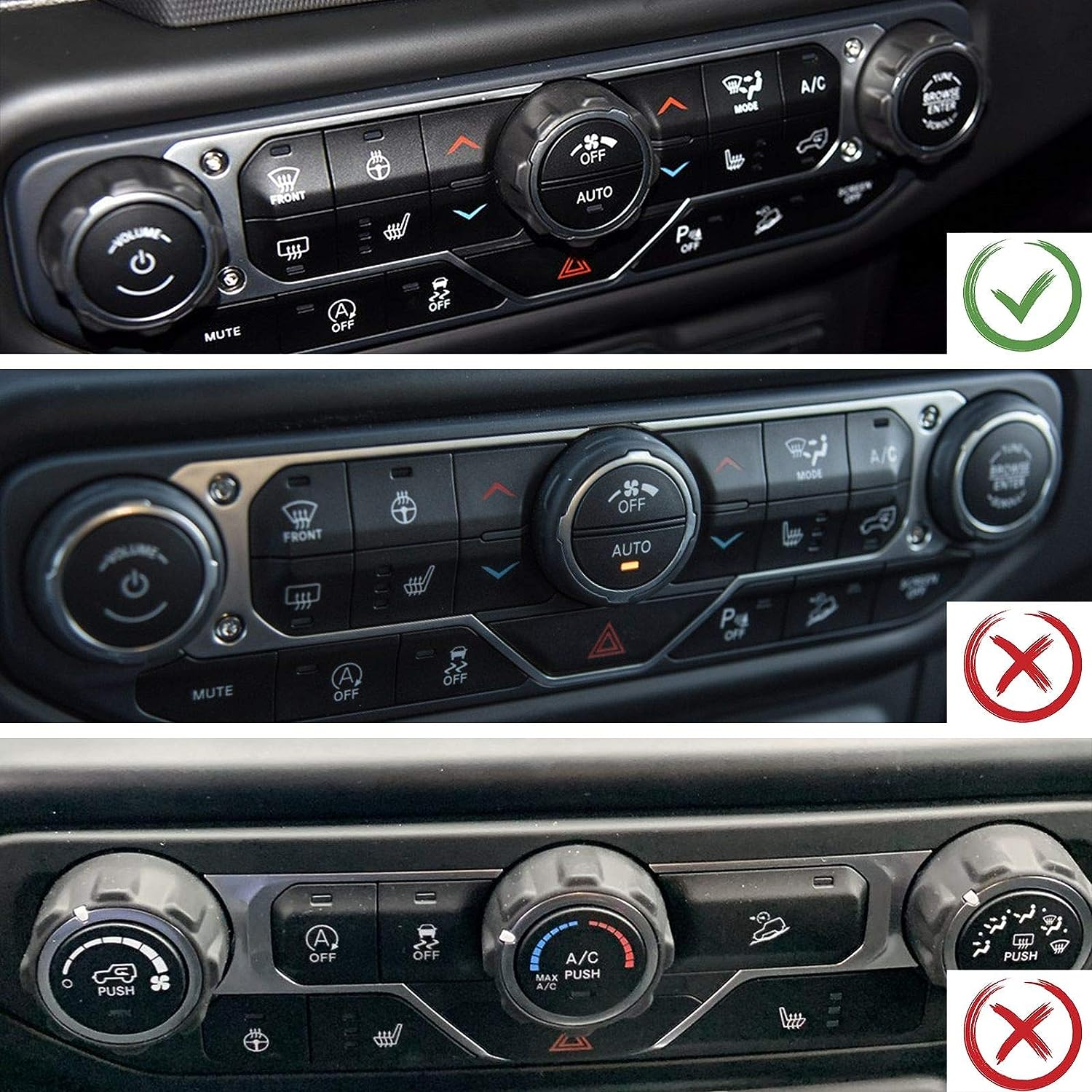 Jecar Air Conditioner Radio Switch Knob Cover & Headlight Knob Cover Aluminum Alloy AC Button Trims Compatible with Jeep Wrangler 2018-2023 JL JLU & 2020-2023 Gladiator Specific Dial Panel, Green