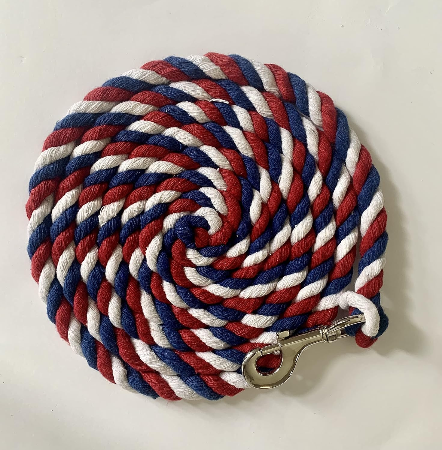 Majestic Ally Pack of 2 Solid Cotton Lead Rope for Horses & Livestock &ndash; 10 Foot Long and 5/8 Inch Thick - Replaceable Heavy-Duty Satin Bolt Snap &ndash; Handmade &ndash; Soft, Broken in Feel (Patriotic) image number 4