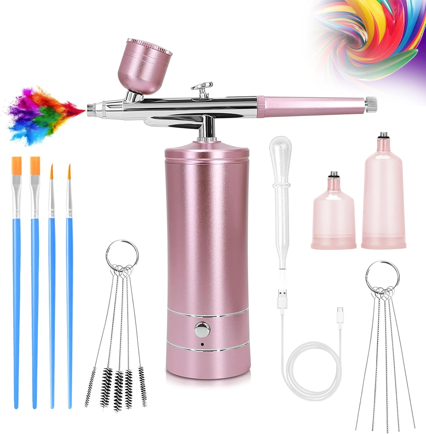 Airbrush-Kit Air Brush Kit with Airbrush Compressor Nail Charms Wireless Air Brush for Barber, Nail Art, Cake Decor, Makeup, Model Painting (Black)