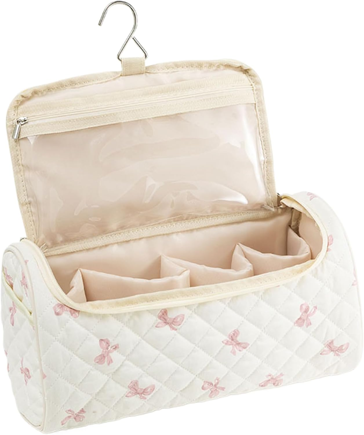 Quilted Hair Tool Travel Bag, Cute Portable Organizer Case with Hanging Hook, Makeup Bag, Cotton Hair Tool Bags for Travel, for Brush Straightener Curler Cosmetics