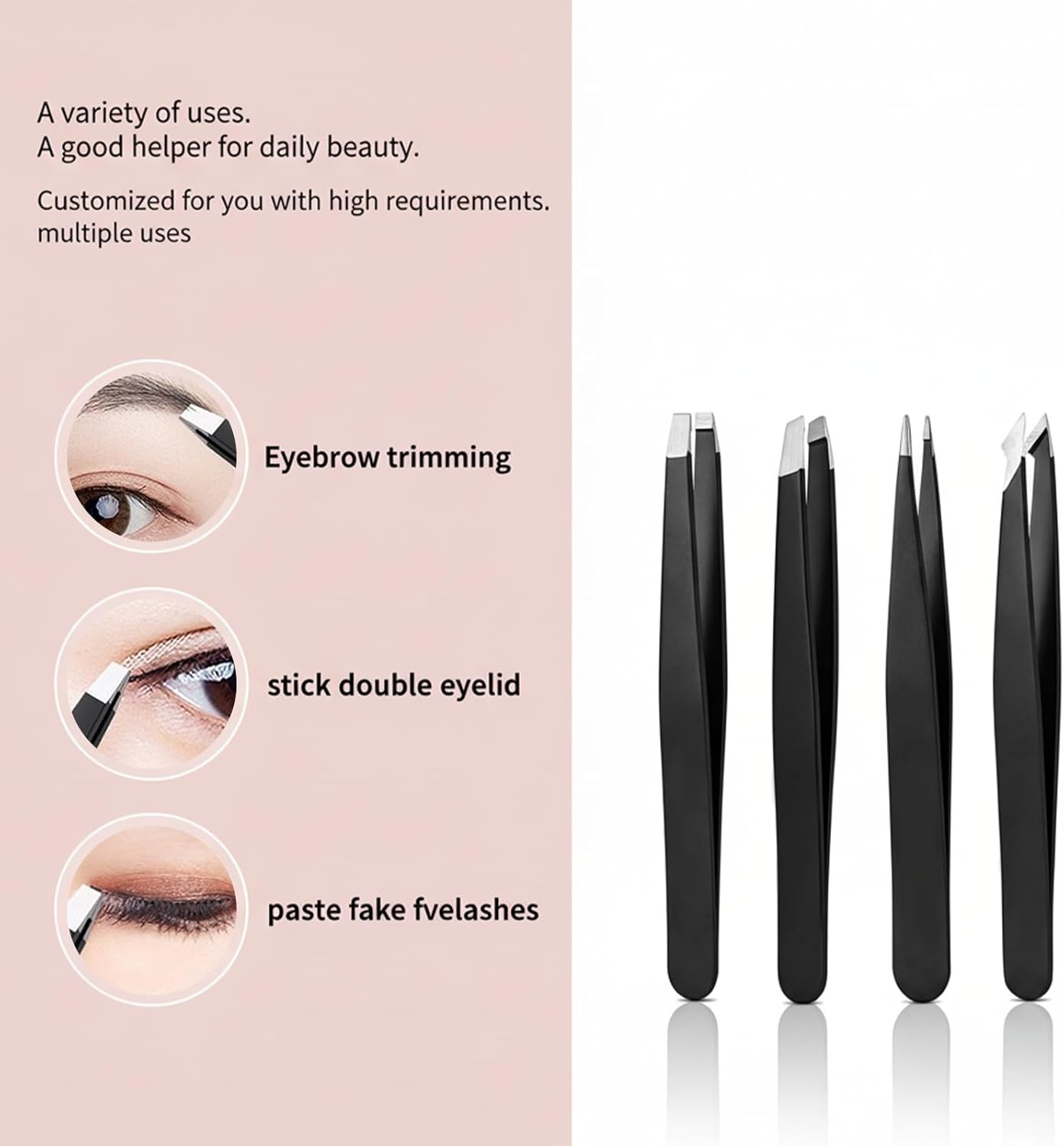 Tweezers Set, High Precision Stainless Steel Eyebrow Tweezers for Facial Hair, Inward Growing Hair and Splinter Remover Kit, Suitable for Women and Men, 4-Piece Set (Black) image number 1
