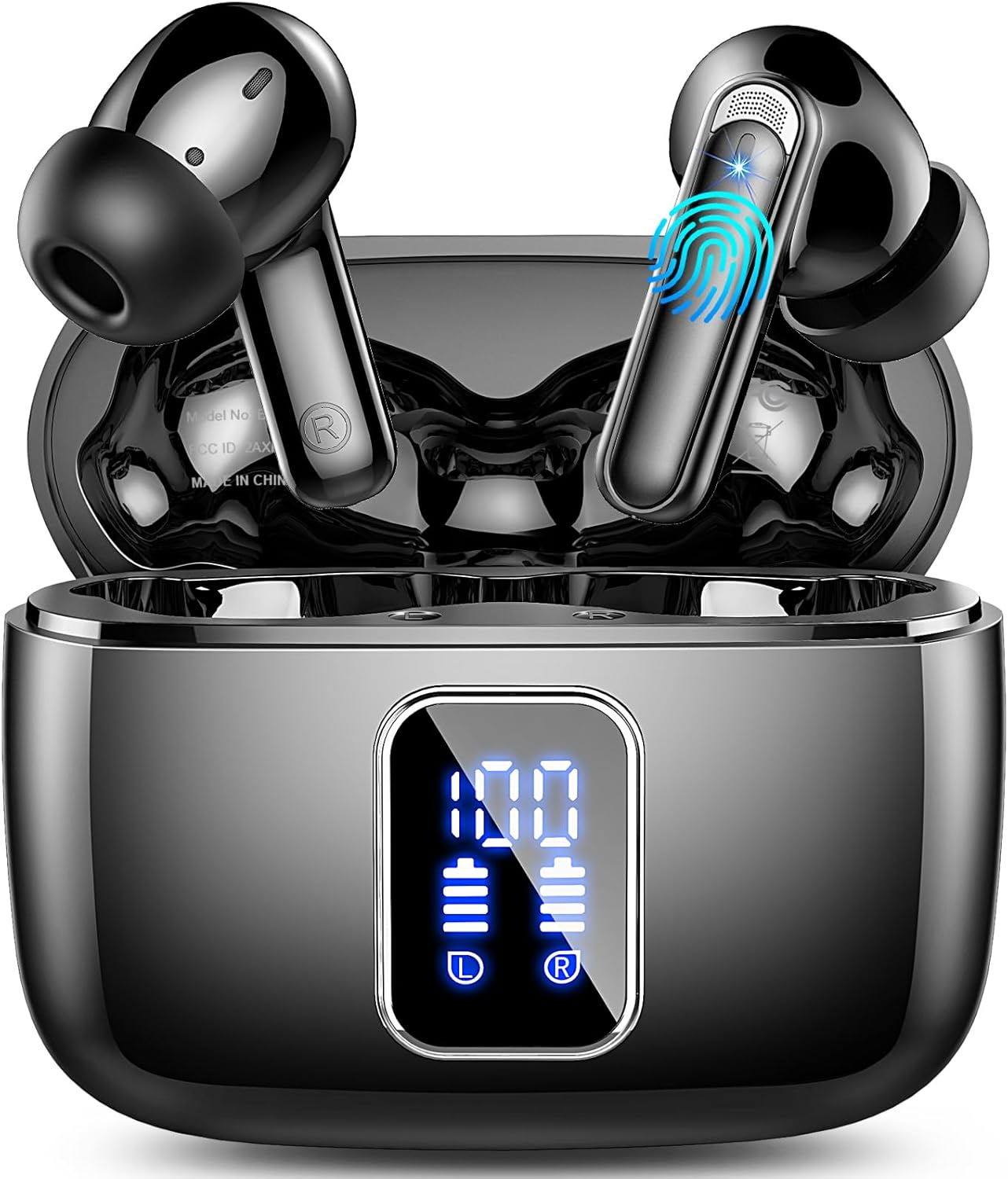 Wireless Earbuds Bluetooth 5.3, 4 ENC Noise Cancelling in Ear Headphones with 48H Playtime, IPX7 Waterproof, LED Display, Comfort Fit for Sports, Moon White