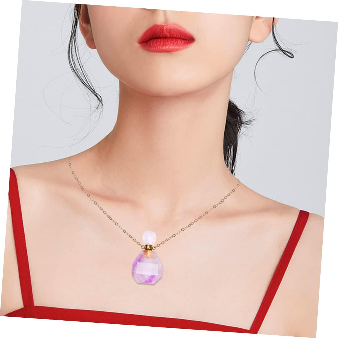STOBAZA Crystal Pendant Decor Perfume Bottle Necklace Jewelry Perfume Bottle Hanging Necklace Pendant Aromatherapy Accessory image number 5
