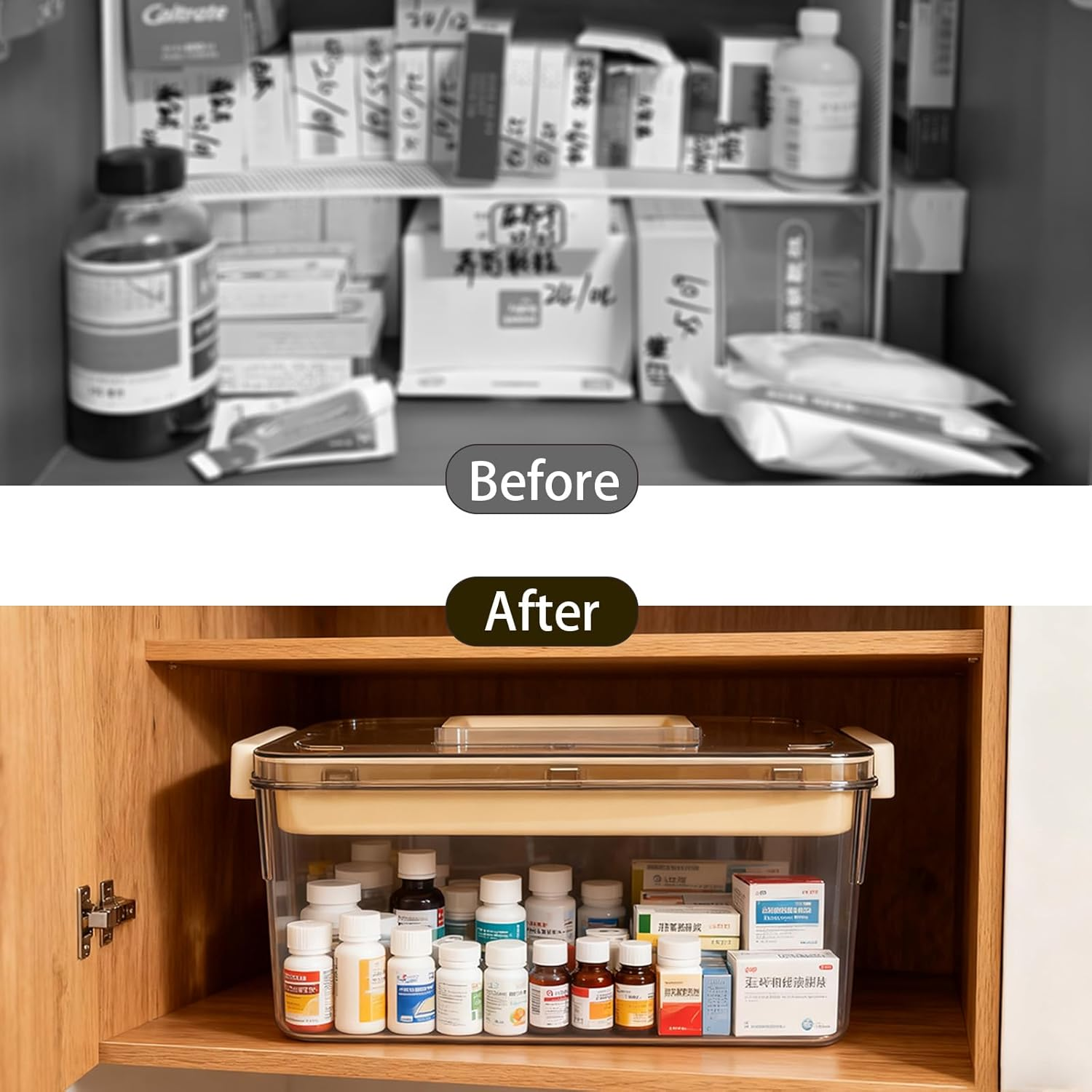 Portable Medicine Storage Box Organiser, Multipurpose Medical Box with Pill Box, Water-Resistant First Aid Kit Container with Handle for Home, Travel & Emergency Use image number 2