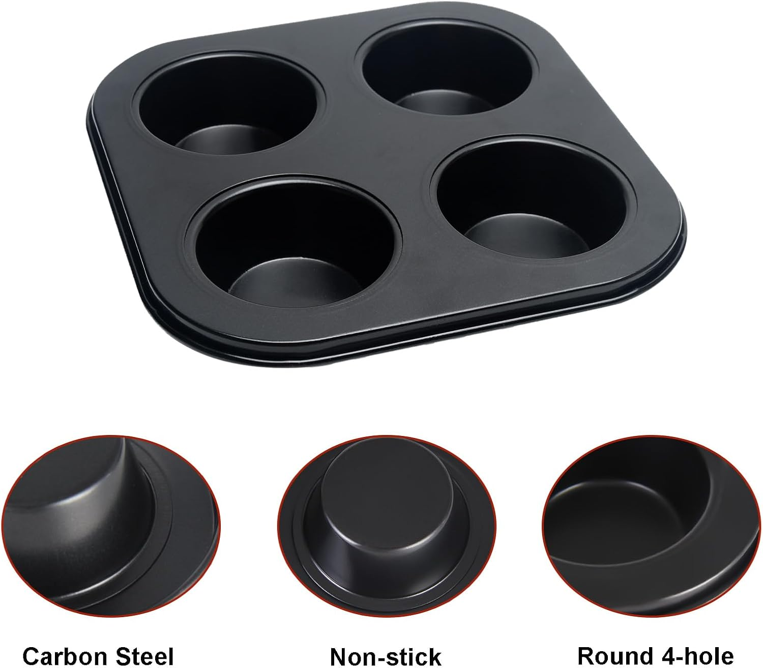 4 Cup Muffin Pan, Bakeware Non-Stick Cupcake Baking Pan Mini Pie Pans, Air Fryer Small Oven Cupcake Baking Pan Non Stick No Toxic Bakeware, Heavy Duty Carbon Steel Muffin Tray for Oven Baking (2PCS) image number 6
