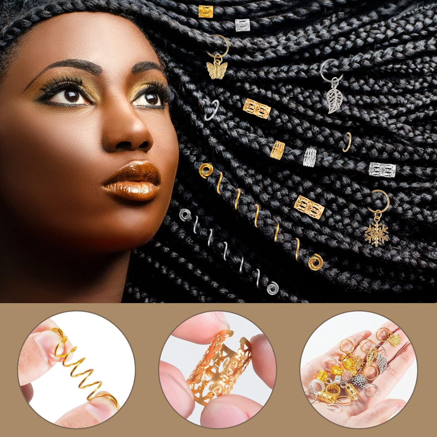 Pack of 180 Dreadlocks Jewellery Hair Rings for Braids Gold Silver Adjustable Metal Braids Jewellery Hair Beads Viking Hair Accessories with Storage Box for Braids Decoration and Hair Extensions image number 4