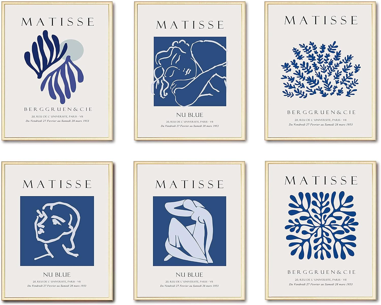 Okonz Blue Matisse Posters for Room Aesthetic,Matisse Wall Art Exhibition Poster & Prints, Abstract Art Prints Set of 6（8X10Inch Unframed) Style (5)