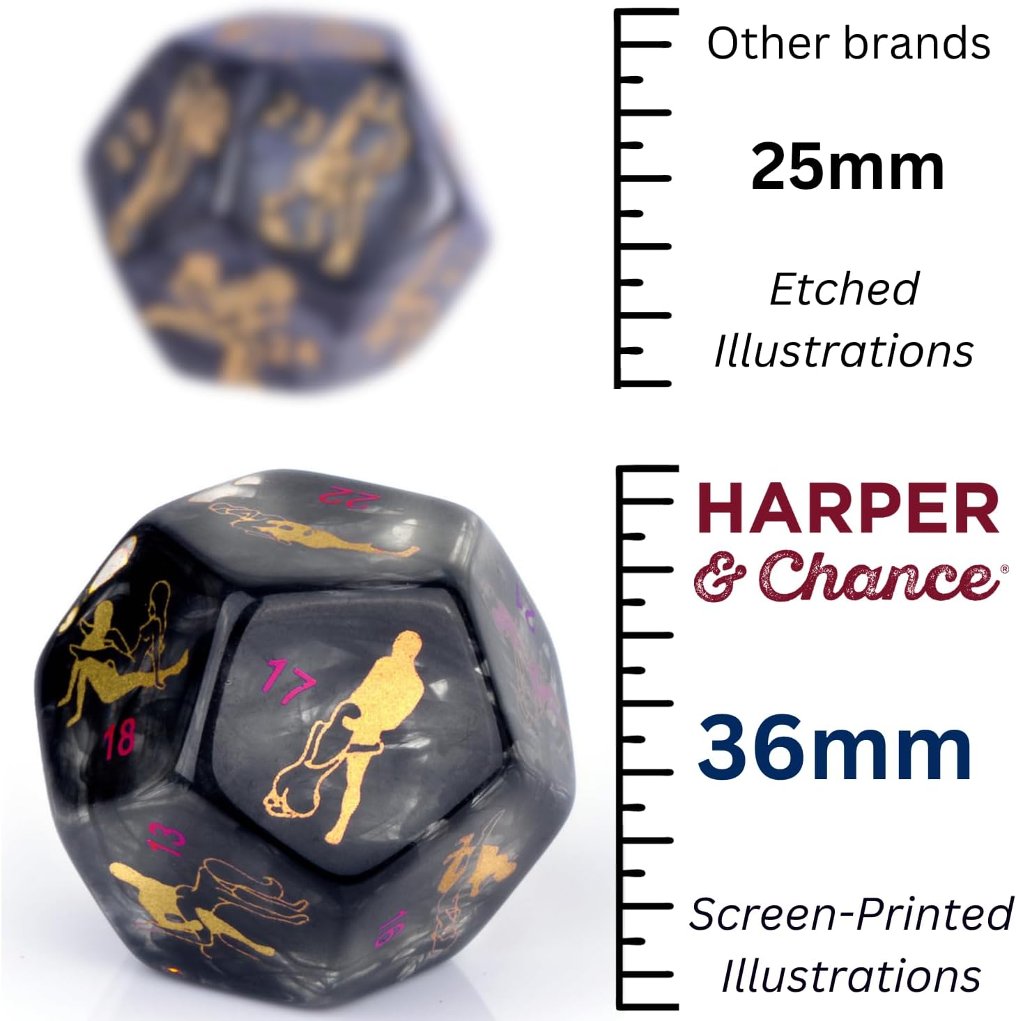 Larger Sized, Sex Dice Games for Adults Couples, Date Night Dice, 96 Foreplay Suggestions, 36 Sexual Positions, 6 Location Options = 20,000+ Sexual Scenarios...Black Marble image number 1