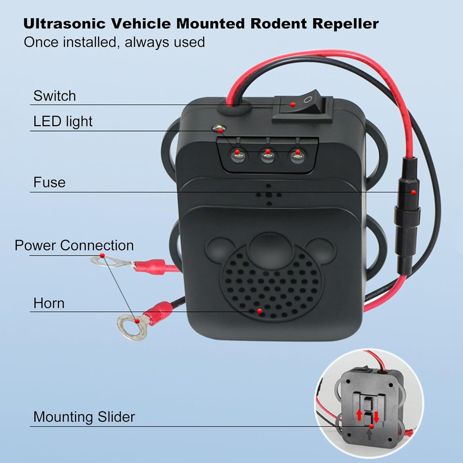 Rodent Repellent, Car Mouse Repeller, Electronic Car Mouse Repeller, Over-Voltage Protection High Temperature Resistant Flame Retardant Pest Repeller Mice Repellent Easy Black image number 1