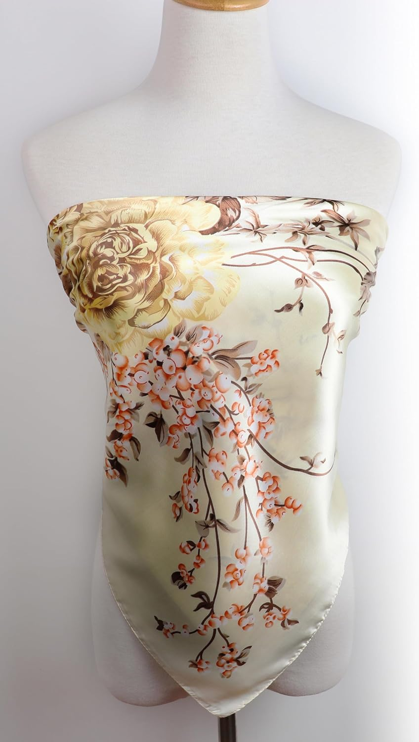 Vabovin Women'S 35" Satin Square Silk like Hair Scarves and Wraps Headscarf for Sleeping - 006 Yellow Cashew Design image number 6