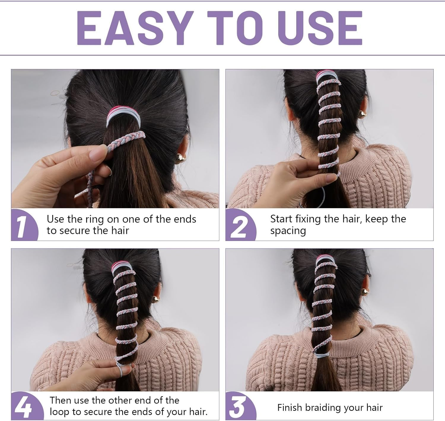 Wrap around Spiral Hair Ties for Sport, 4Pcs Spiral Hair Tie Sports Ponytail Holders, Sports Spiral Hair Ties Elastic Braided Ponytail Holders for Women image number 6