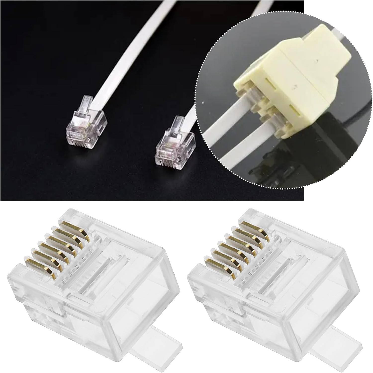 50Pcs Telephone Line RJ12 Crystal Plug Transparent RJ12 Telephone Connectors ADSL VDSL Telephone Cable Crimp End Connector Male Plugs image number 6