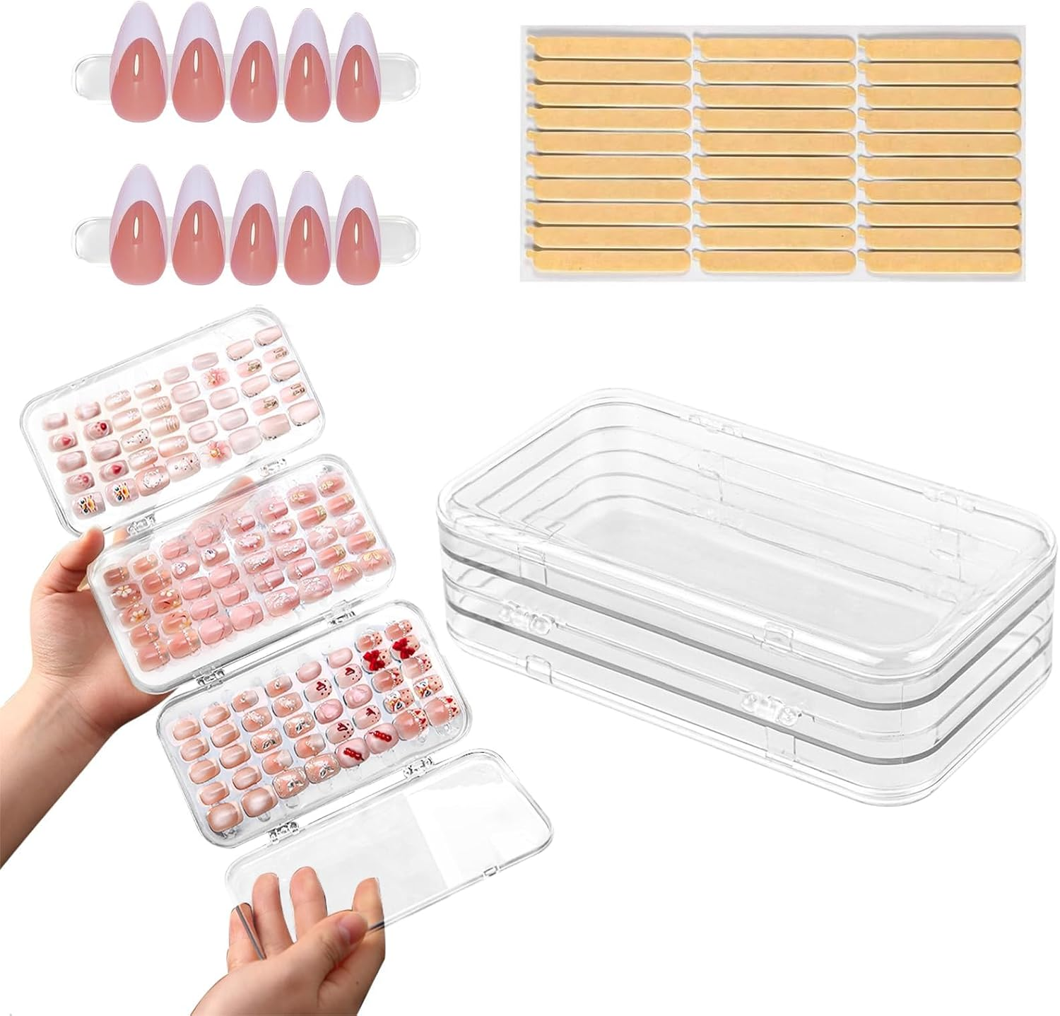 Tri-Fold Press on Nail Organizer Case, Clear Nail Storage Organizer & Nail Box, 4-Page Portable Nail Case for Press on Nails, Nail Display Book with Adhesive Strips for Travel image number 3