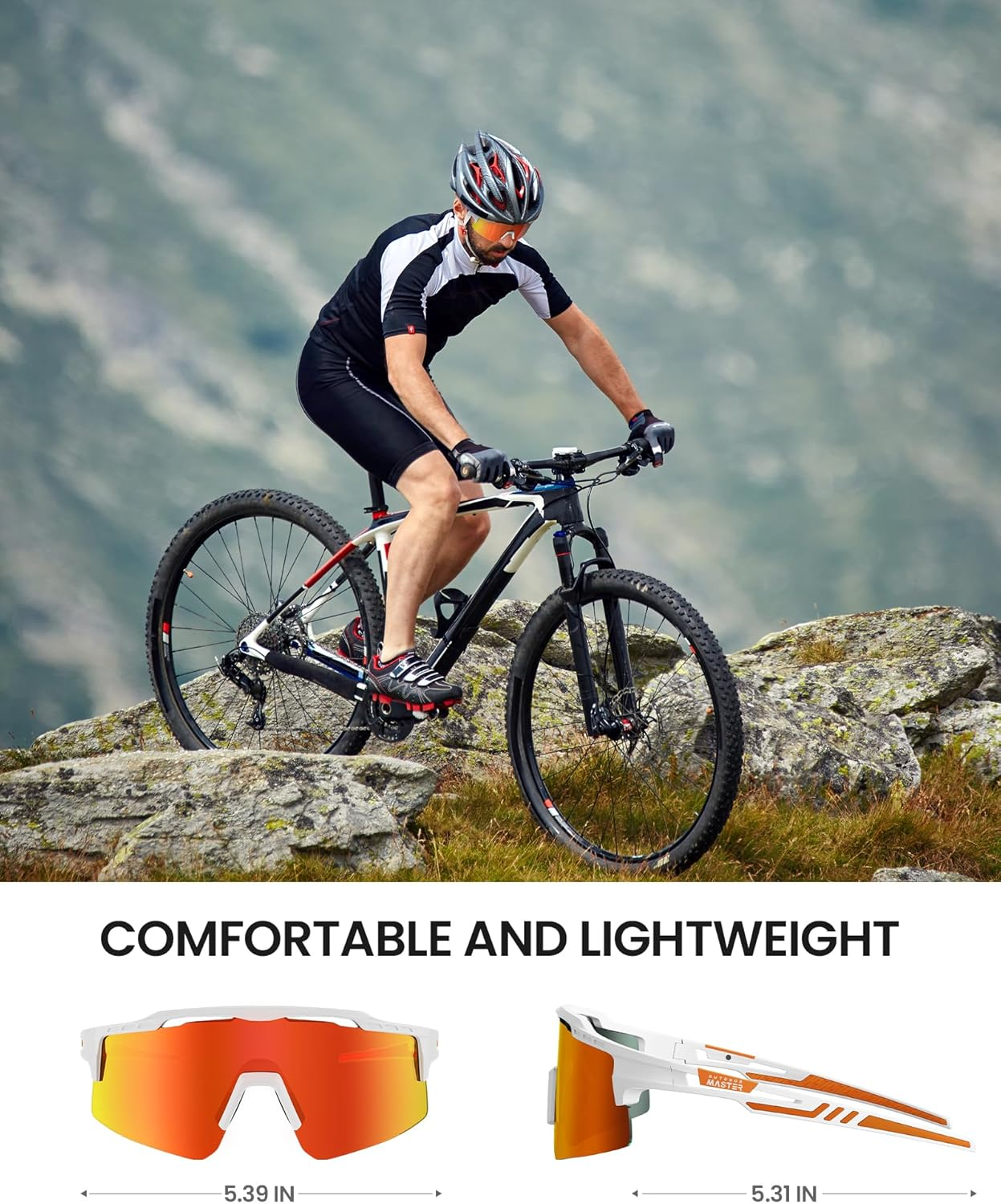 Outdoormaster Hawk II Polarized Sports Sunglasses for Men Women, TAC UV400 Protection TR90 Frame Cycling Sunglasses, Baseball Running Fishing Golf - Blue Frame+Revo Blue Cat.3 image number 6