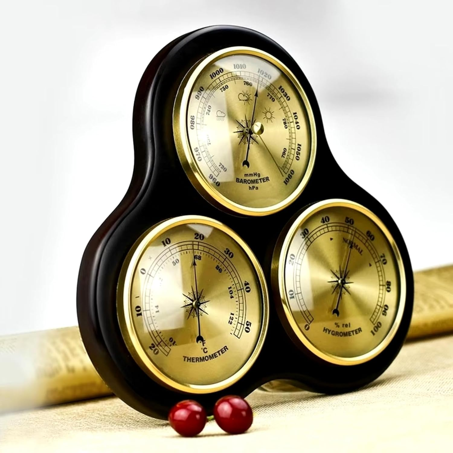 Wooden 3-In-1 Barometer Thermometer Hygrometer - Multifunctional Weather Station, Wall Hanging Analog, Suitable for Home, Hotel, Warehouses, Office (9.84X10.24In)