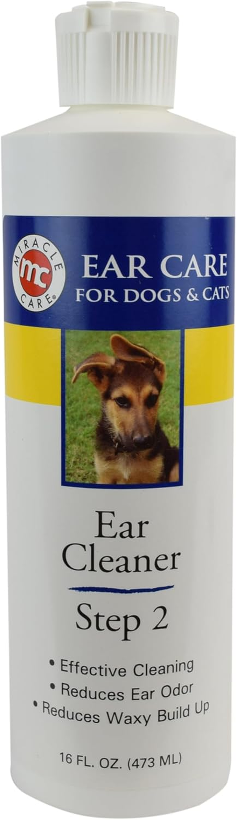 Miracle Care Ear Cleaner for Dogs and Cats, 8 Ounce, Reduces Ear Odor and Waxy Build Up, Gentle and Non Staining - 16 Ounce (Pack Of 1)