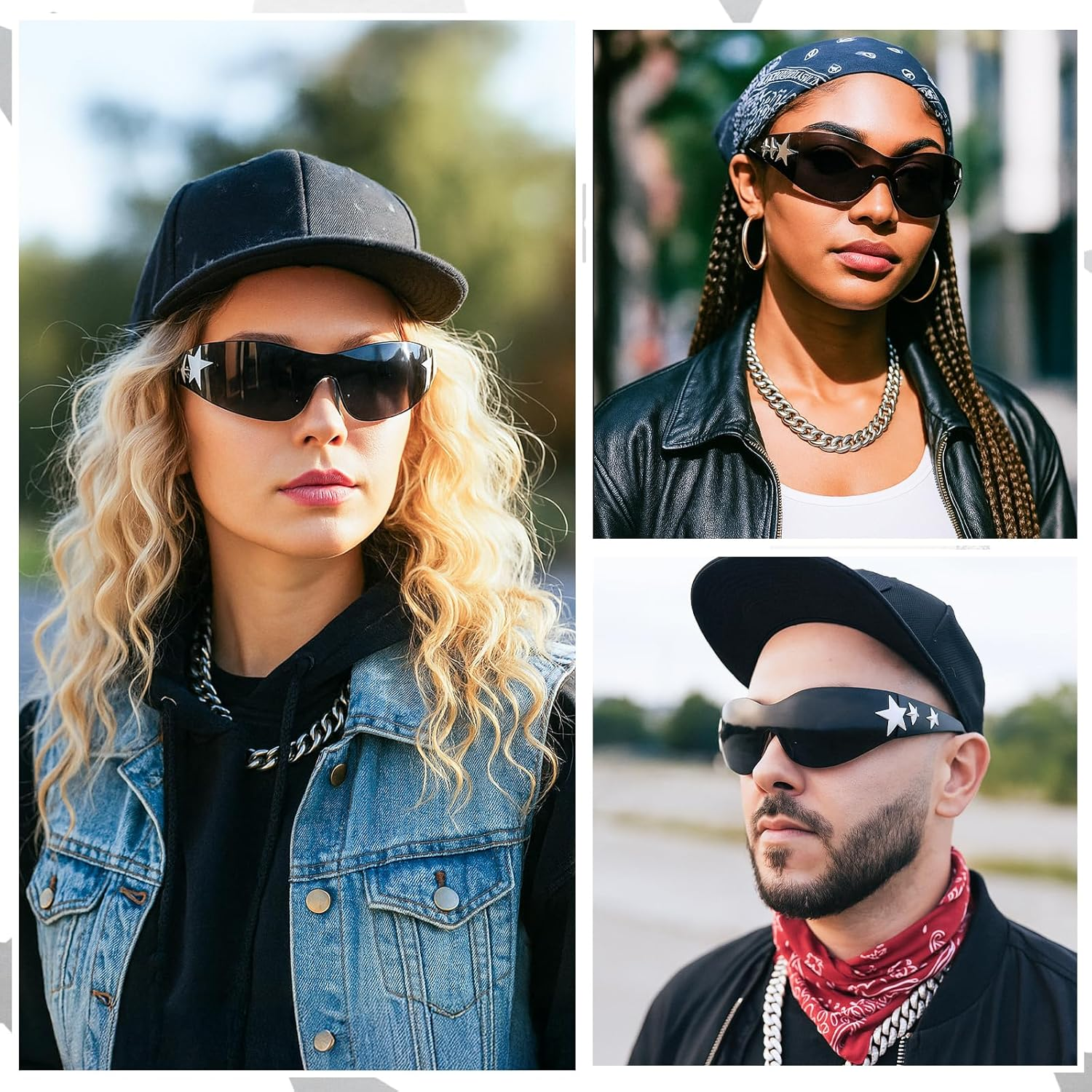 Heclia Y2K Sunglasses for Women Men Trendy Shield Wrap around Sun Glasses Large Rimless Star Sunglasses