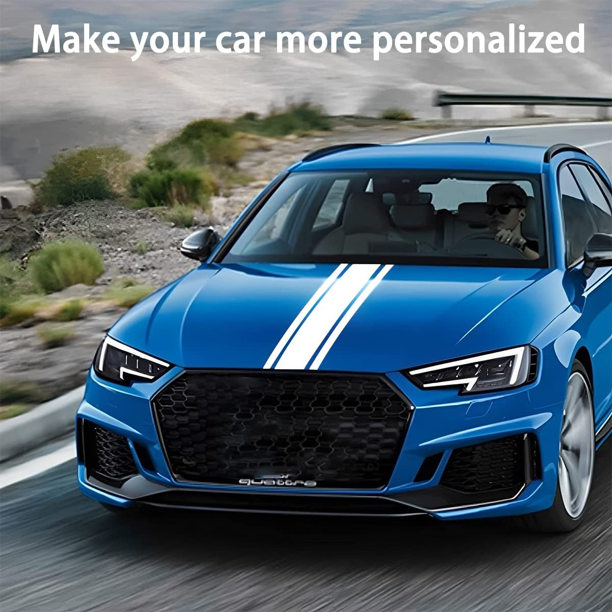 Car Hood Stripe Sticker, 1Set 3Pairs Racing Decal Stickers for Auto Body Side, Vinyl Modified Decoration for Vehicles Skirt Roof Hood Bumper Stripes Decor, Universal Size (White) - White image number 5