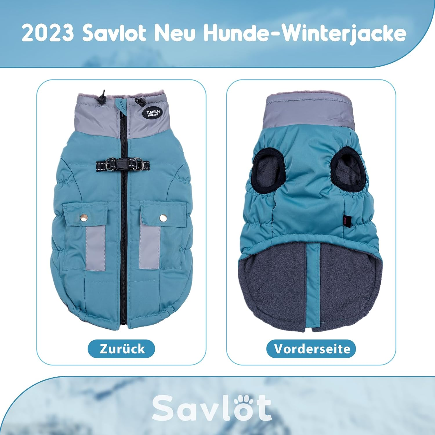 Savlot Warm Dog Winter Coat Jacket for Cold Weather Windproof Reflective Turtleneck Dog Vest with D-Ring for Lead, Dog Jacket, Pet Clothing (XS, Purple) (L, Light Blue) image number 2