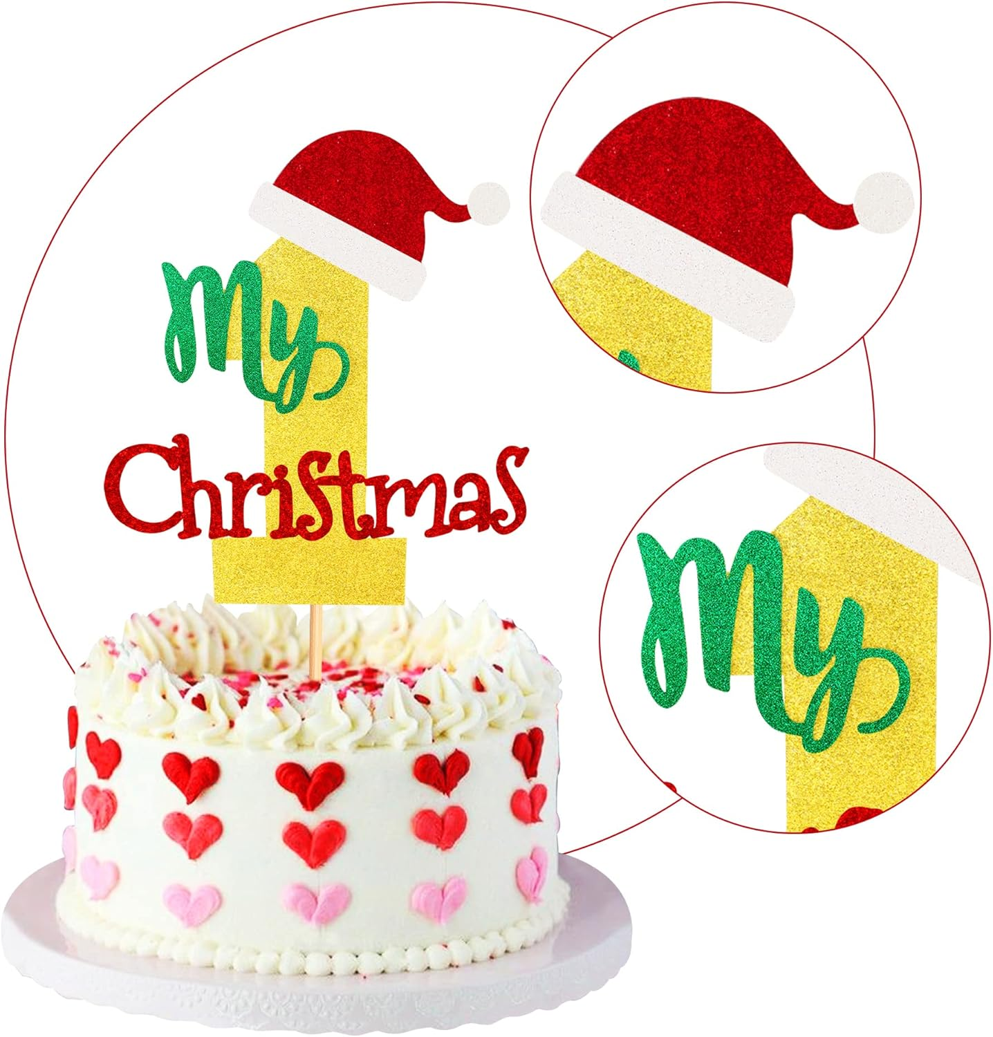 1Pcs My First Christmas Cake Topper Christmas Hat Merry Christmas 1St Birthday Cake Decorations for Baby Boy Girl 1St Birthday Theme Party Christmas Party Supplies image number 5