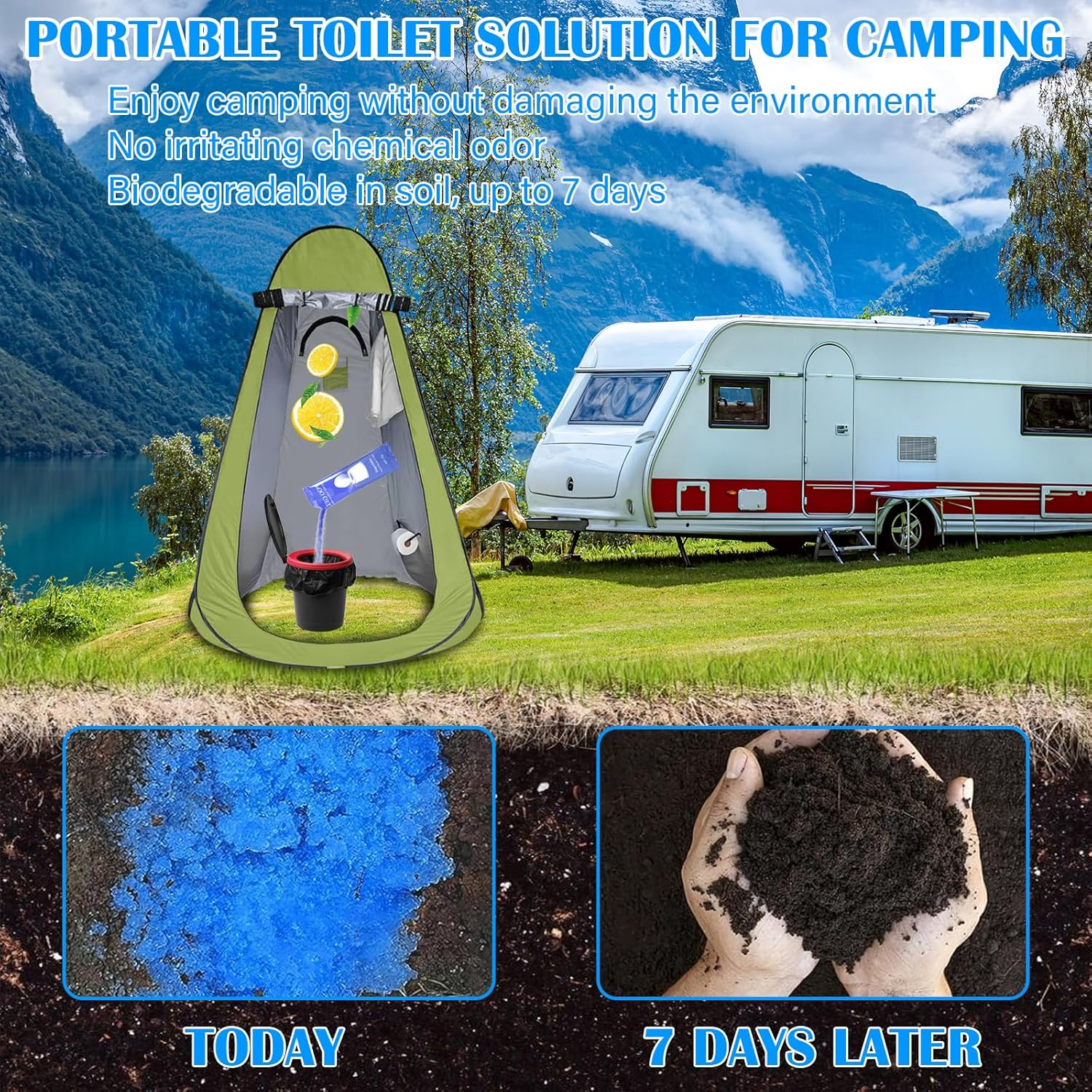 Portable Toilet Gel Powder, 20G/Pack Poo Gel for Portable Toilet, Heavier Net Wt Portable Toilet Absorbent Gel Powder for Camping Outdoor Hiking, No More Incomplete Gel image number 4