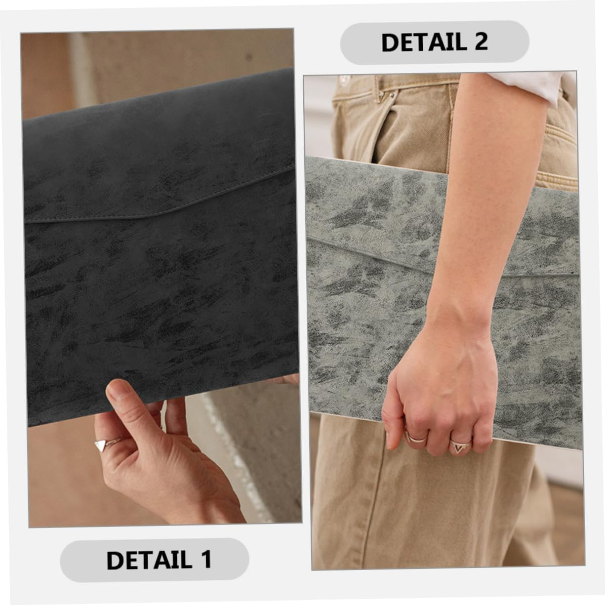 Parliky 2Pcs Faux Leather Document Organizer Bag File Pouch for Office School Travel Storage for Documents Cards and More Black Grey image number 4