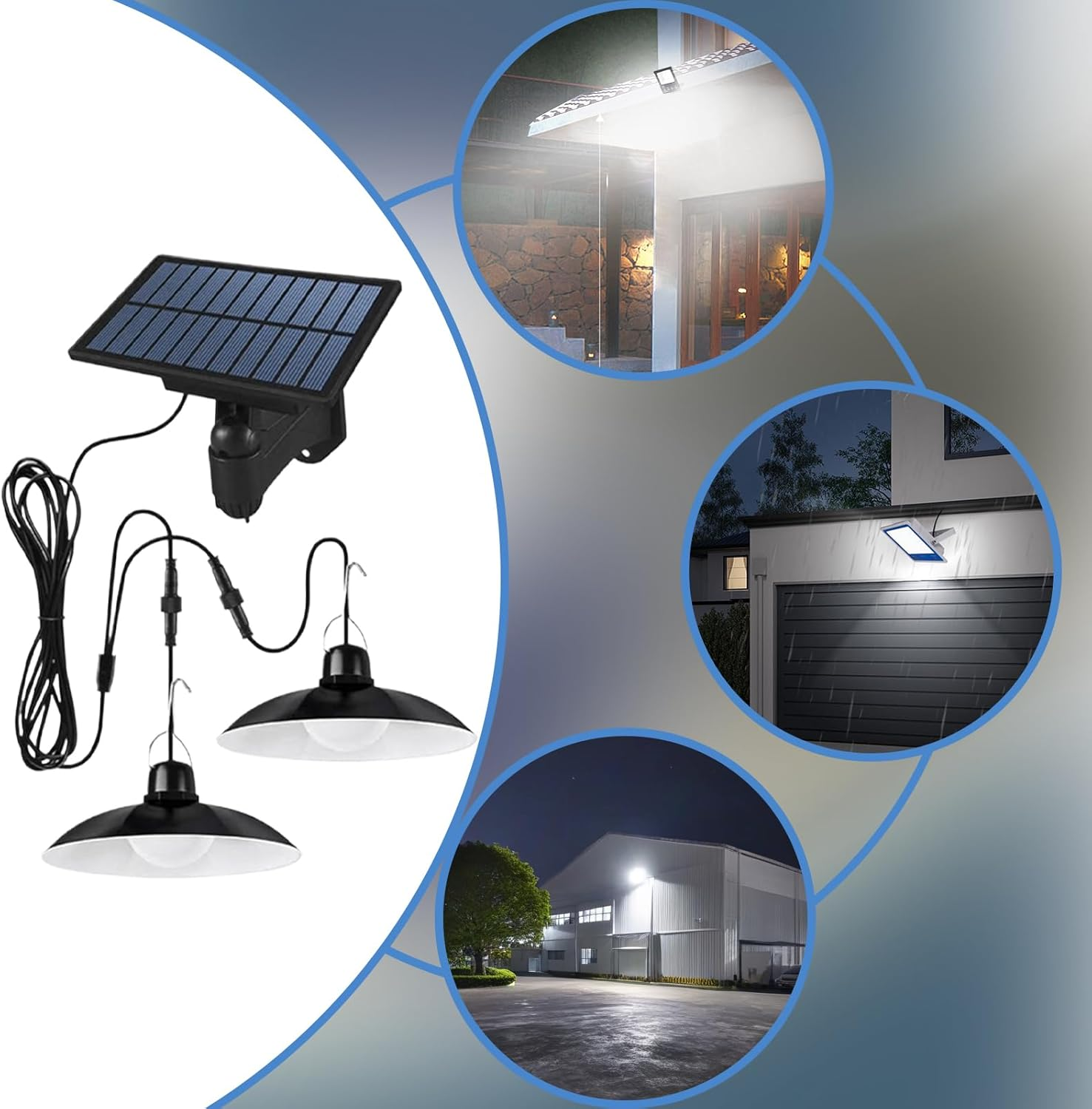 Solar Shed Light, Solar Pendant Lights Outdoor Indoor Garden Lamp, 2 Heads Porch Light, Hanging Chandelier Lights for Home, Barn, Garage, Gazebo Accessories and Decor - 01 image number 4