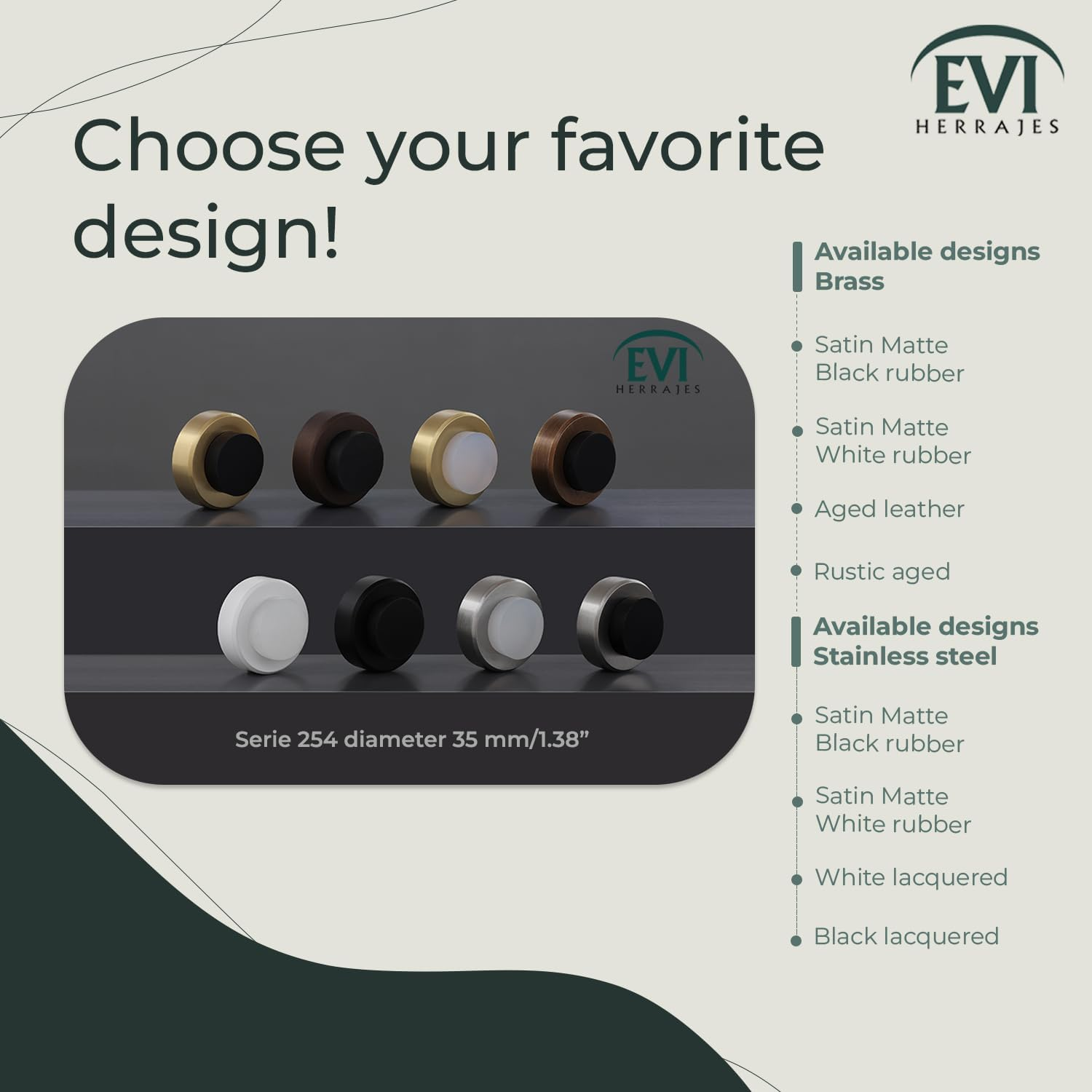 EVI Herrajes | Brass Door Stopper | &Oslash;35X18Mm | Wall Protector | Adhesive + Screw Fixing | Matte Finish | Great Adherence | Mod I-203-BLMT image number 3