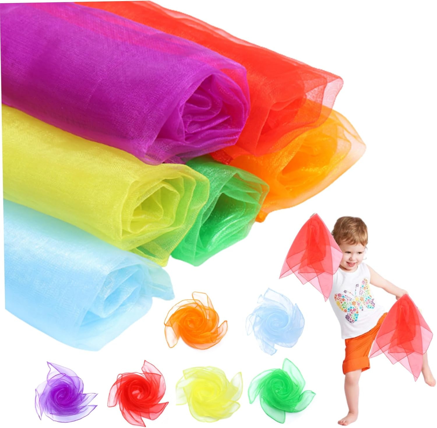 Sensory Scarves 12PCS Juggling Gymnastics Dance Scarves Square Performance Sensory Towels for Nursery Children'S Show