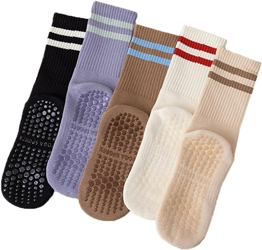 5 Pairs Yoga Socks Women'S Medium Warm and Shock-Absorbing Floor Socks Cotton Fitness Dance Pilates Girl'S Stockings Non Slip Sports Thick Sole, Multicolor image number 2