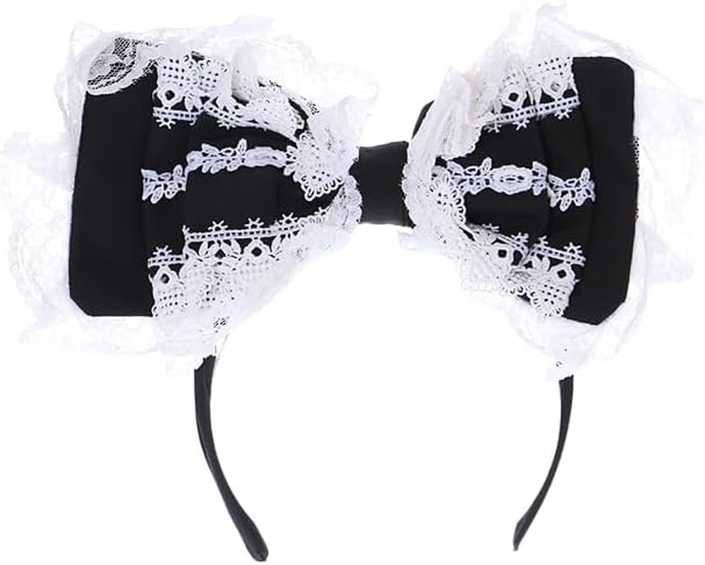 C-102-1 Black White Lace Ruffle Large Bow Gothic Lolita Headband Party Celebration Hair Accessories