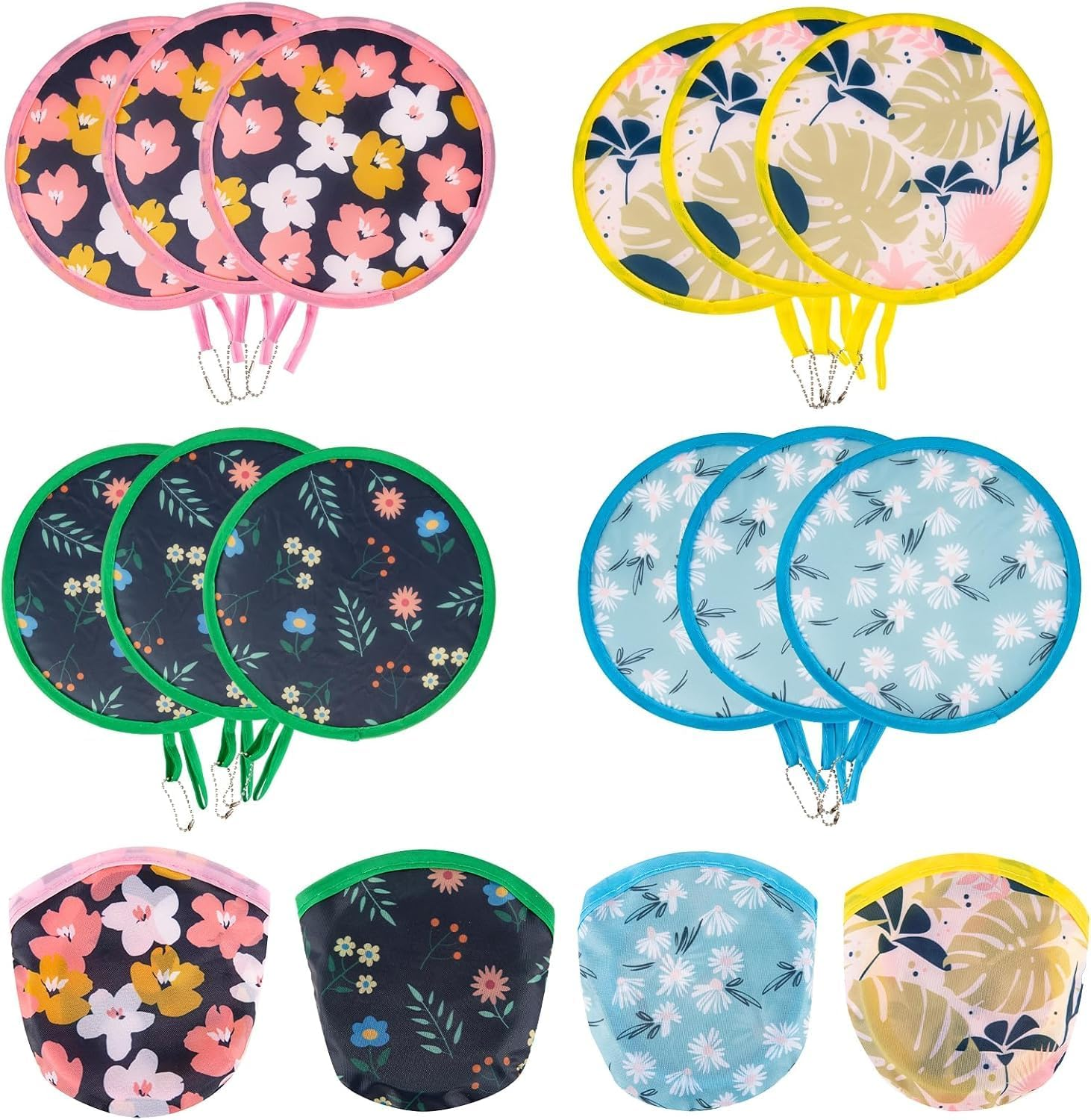 HDBHBH 4Pcs Floral round Foldable Hand Fan - Japanese Style Handheld Foldable Compact Cooling Fans for Outdoor Games, Xmas Decoration, Festival, Party Favors,Travel