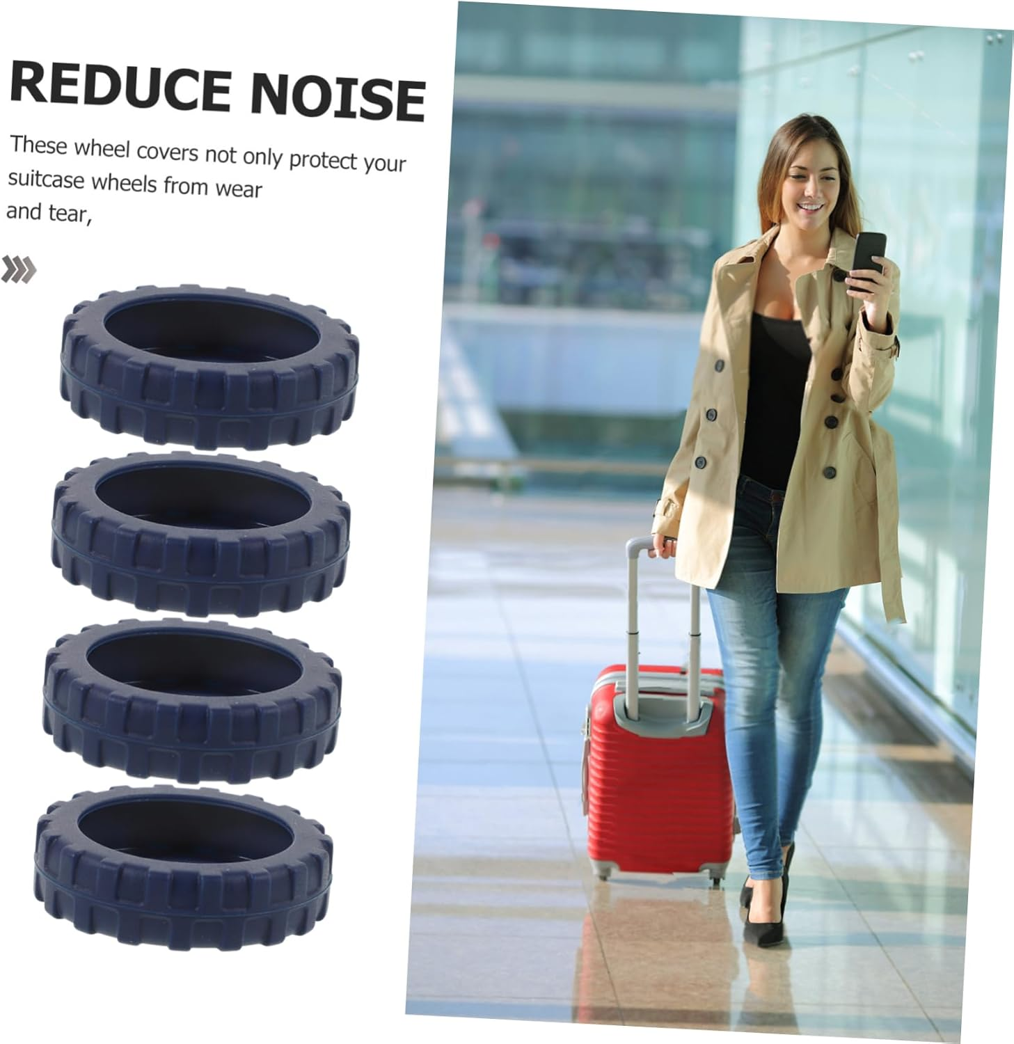 CALLARON 8Pcs Silicone Luggage Wheel Covers Suitcase Foot Protectors Noise Reduction Shock Absorption Travel Gear Navy Blue 55X55X15Mm for Hardwood Floors image number 1