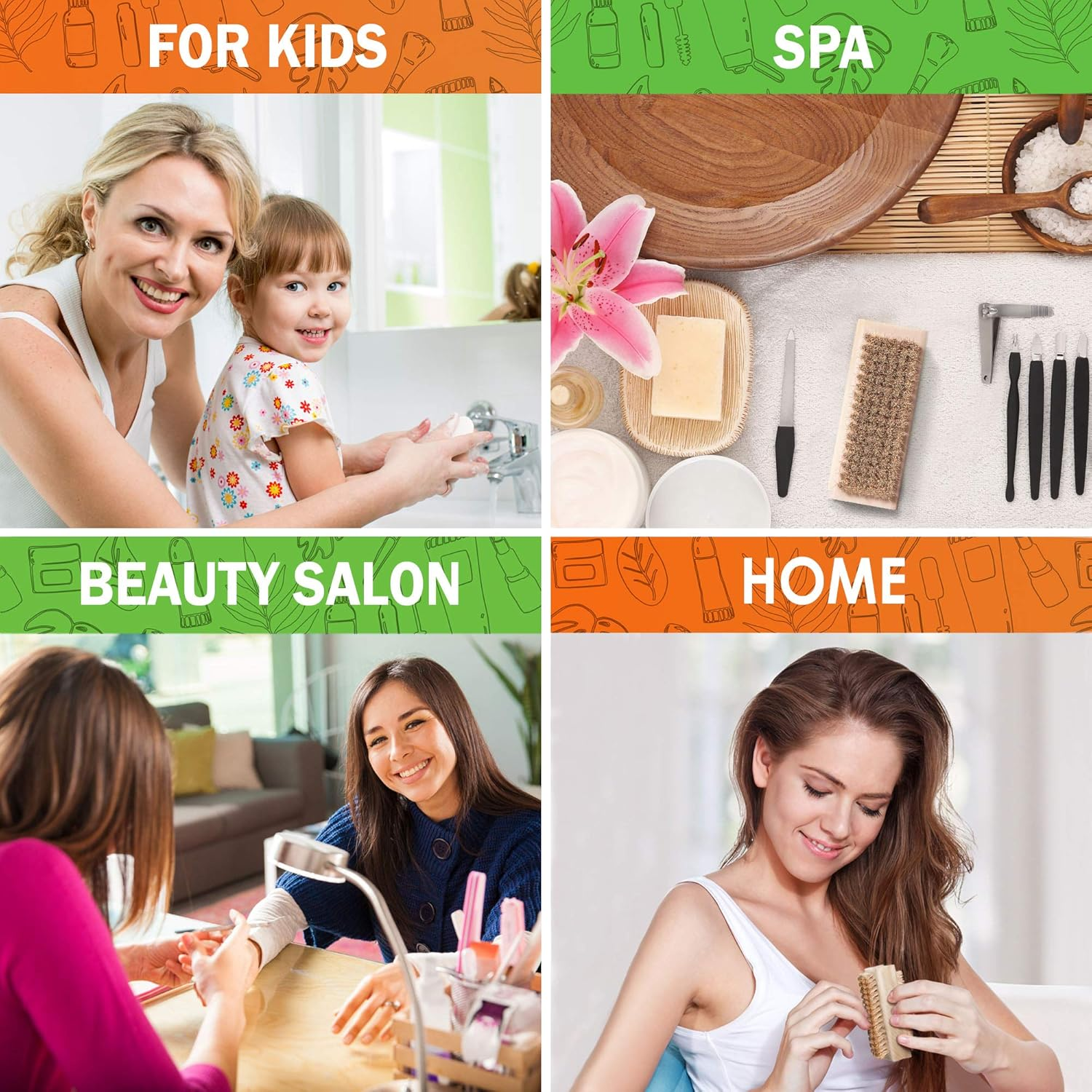 Konex Non-Slip Wooden Two-Sided Hand and Nail Brush with Tampico Fiber Bristle. Fingernail Brush with Beechwood Body and Plant Based Fibers