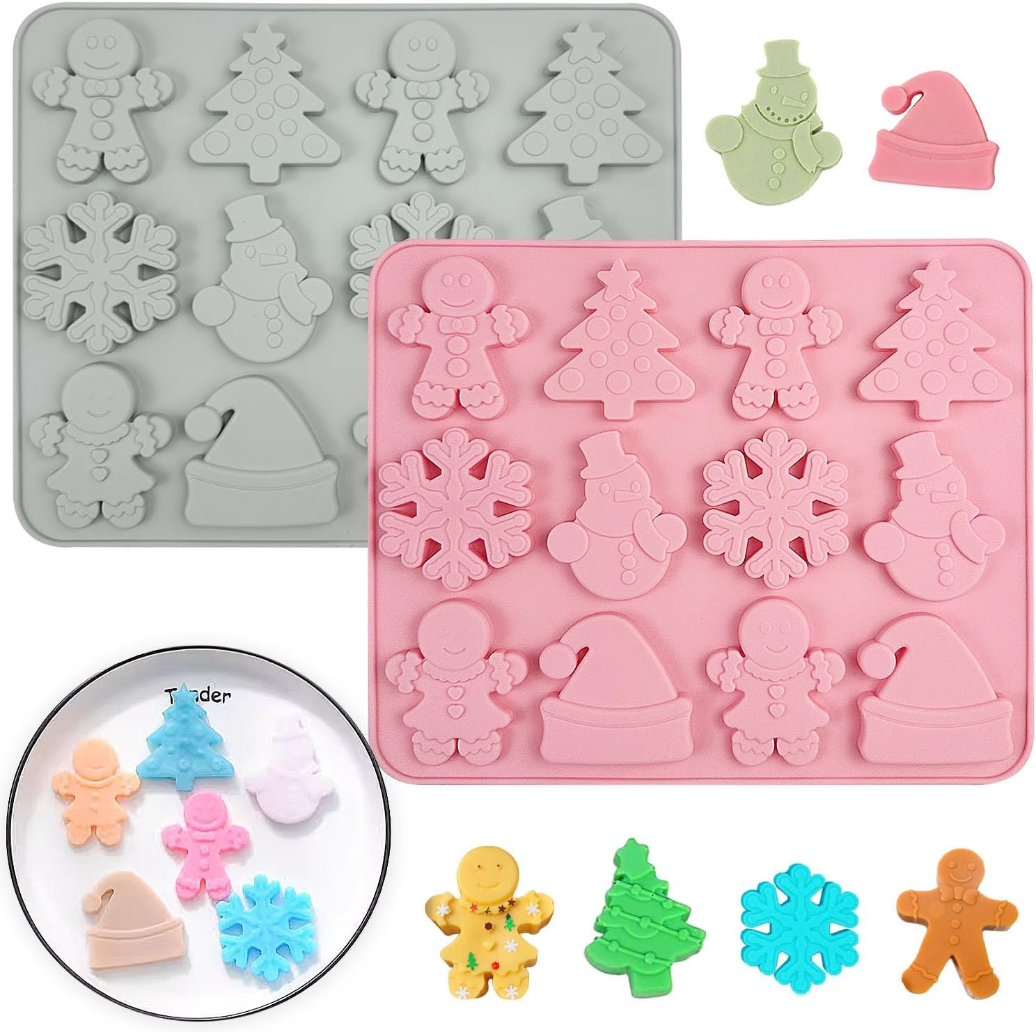 Christmas Silicone Mould, 2 Pieces Christmas Silicone Mould, 6 Different Designs, Silicone Moulds Christmas, Silicone Baking Mould Christmas for Muffins, Cakes, Chocolate, Soap, Sweets image number 6