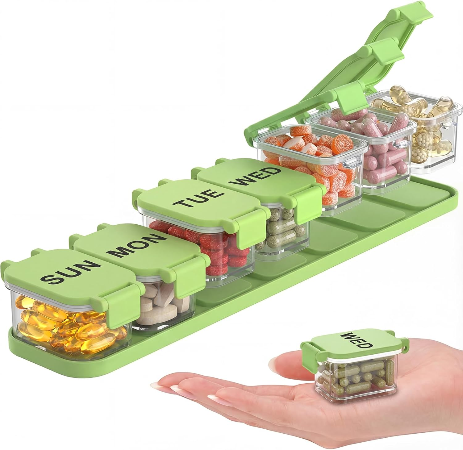 Extra Large Weekly Pill Organizer - Waterproof 7-Day Pill Box, Portable Vitamin & Supplement Case, Easy to Open Design, Ideal for Travel and Daily Medication Management (Rainbow)