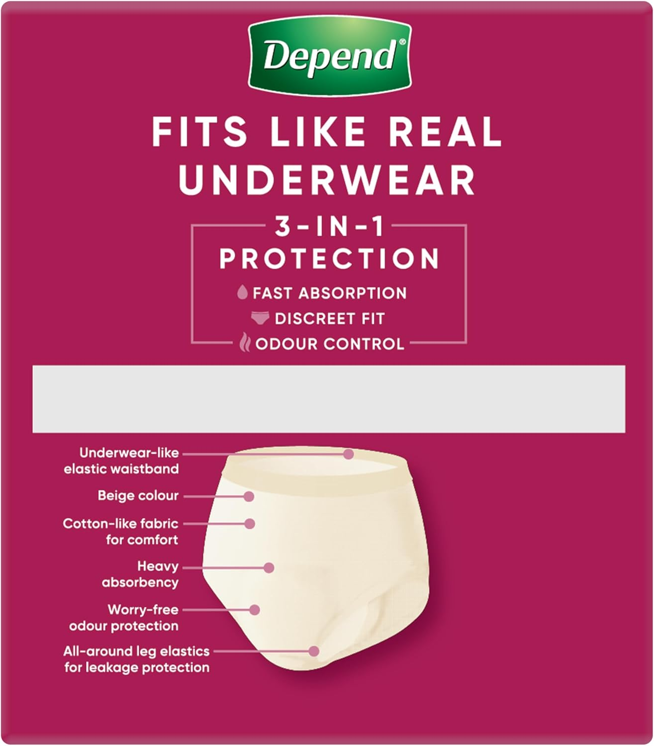 Depend Real Fit Moderate Absorbency Underwear for Women, Medium (Pack of 8) image number 1